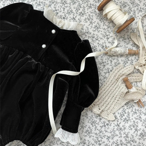 Arrival Baby Girls Black Long Sleeves Lace Trim Onesie