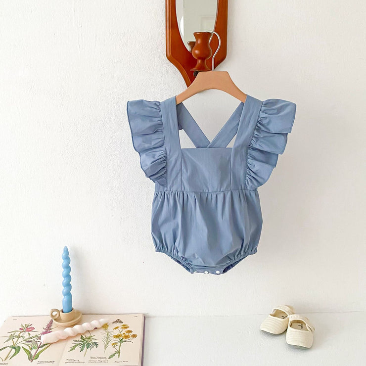 Summer Baby Girls Solid Color Square Neck Onesie - Freeyouthzbandz