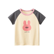 Rabbit Sweet Smile Print Girls’ Patchwork T-Shirt In European And American Style For Summer - Freeyouthzbandz