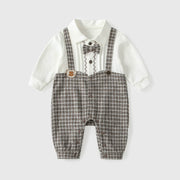 Autumn Hot Selling Baby Boys Color Patchwork Plaid Rompers Bodysuits with Collar - Freeyouthzbandz