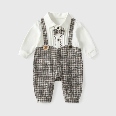 Autumn Hot Selling Baby Boys Color Patchwork Plaid Rompers Bodysuits with Collar - Freeyouthzbandz