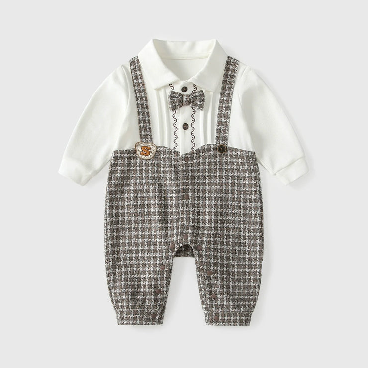 Autumn Hot Selling Baby Boys Color Patchwork Plaid Rompers Bodysuits with Collar - Freeyouthzbandz