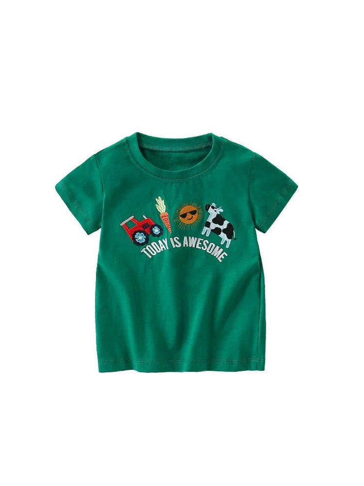 Summer Arrival Boys’ Farm Cartoon Pattern T-shirt in European and American Style - Freeyouthzbandz
