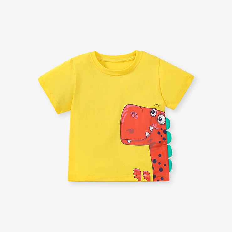 Red Dinosaur Cartoon Boys’ T-Shirt In European And American Style For Summer - Freeyouthzbandz