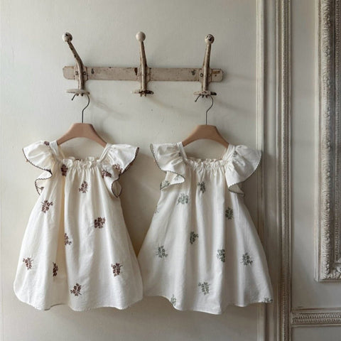 Summer Hot Selling Baby Kids Girls Fly Sleeves Flowers Pattern Embroidered Princess Dress - Freeyouthzbandz