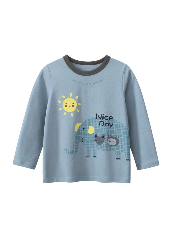Autumn Baby Boys Letters and Animals Print Long Sleeves Crew Neck Base Top Shirt - Freeyouthzbandz
