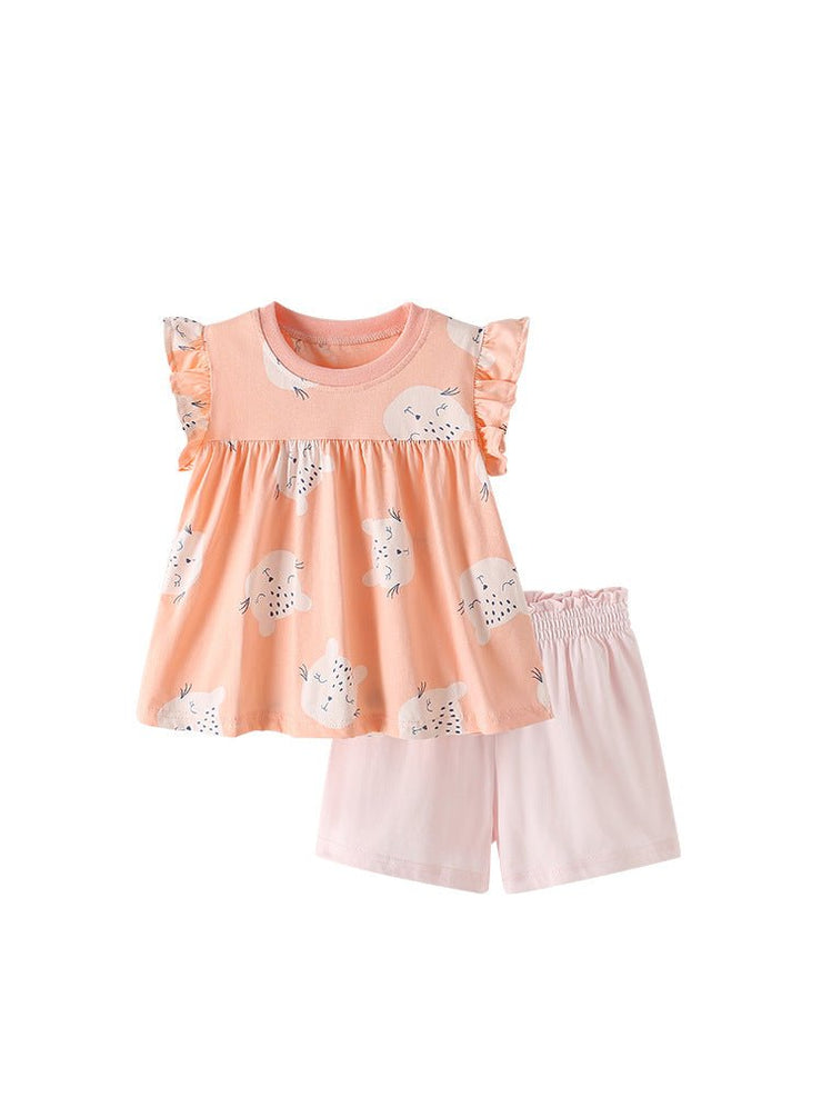 Summer Baby Kids Cartoon Leopards Pattern Top and Pink Shorts Clothing Set for Girls - Freeyouthzbandz