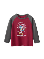 Autumn Arrival Kids Girls Cartoon Print Crew Neck Long Sleeves Color Patchwork Shirt - Freeyouthzbandz