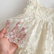 Summer Arrival Baby Girls Cute Beige Sleeveless Flowers Pattern Lace Onesies - Freeyouthzbandz