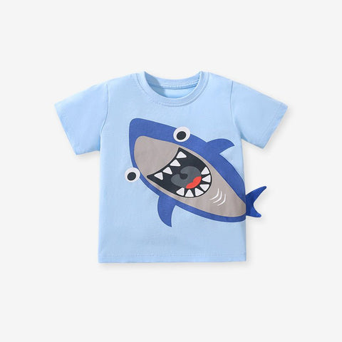 Boys’ Shark Design T-Shirt In European And American Style For Summer - Freeyouthzbandz