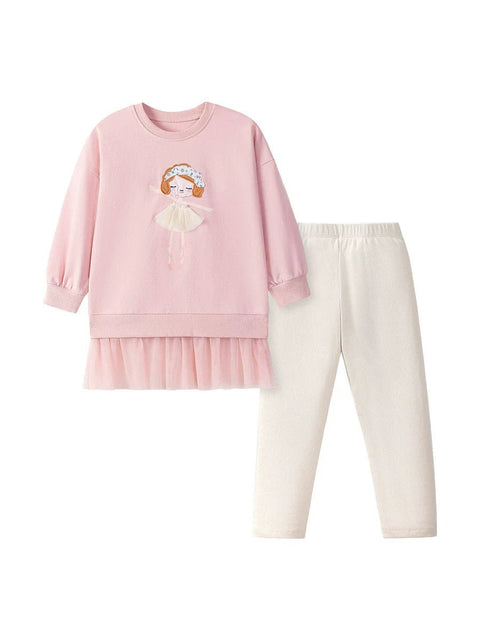 Spring and Autumn Girls Princess Cartoon Pattern Long Sleeves Sweatshirt and Plain Pants Clothing Set - Freeyouthzbandz