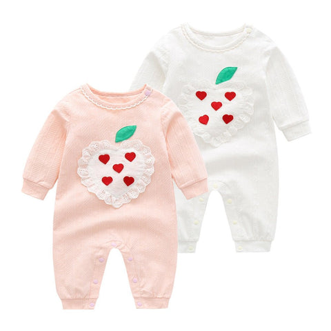 Baby Girl Solid Color Lace Heart Patchwork Design Long - Sleeved Rompers - Freeyouthzbandz
