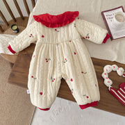 Winter Arrival Baby Girls Flowers and Hearts Pattern Warm Padded Thick Romper - Freeyouthzbandz