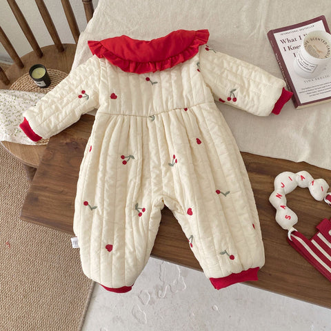 Winter Arrival Baby Girls Flowers and Hearts Pattern Warm Padded Thick Romper - Freeyouthzbandz