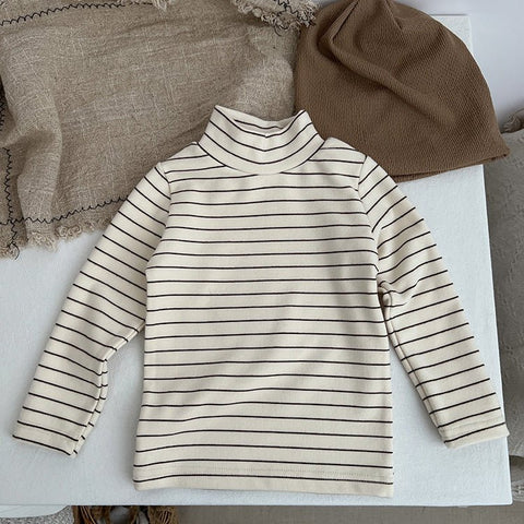 Baby Striped Pattern High Turtle Nack Soft Cotton Comfy Shirt - Freeyouthzbandz