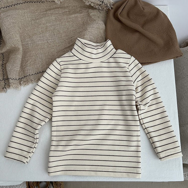 Baby Striped Pattern High Turtle Nack Soft Cotton Comfy Shirt - Freeyouthzbandz