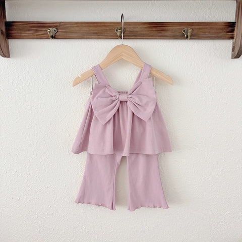 Summer Baby Kids Cute Solid Color Sleeveless Top Vest with Trousers Clothing Set for Girls