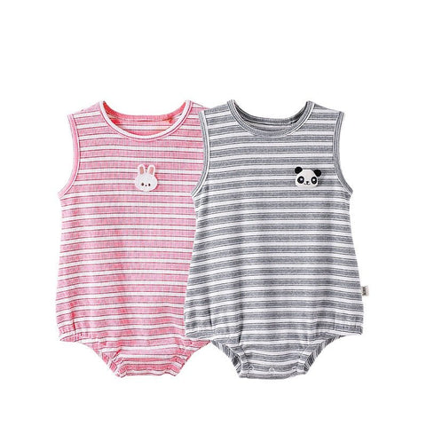 Summer Arrival Baby Cute Striped Sleeveless Rabbit Cartoon Design Onesies - Freeyouthzbandz