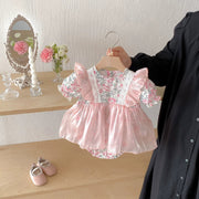 Summer Arrival Baby Girls Color Patchwork Floral Short Sleeves Tulle Onesies Dress - Freeyouthzbandz