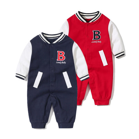 Baby Letter Embroidered Pattern Long Sleeves Baseball Rompers - Freeyouthzbandz