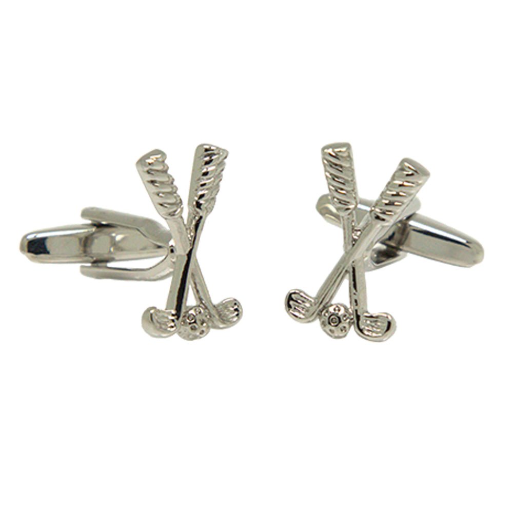 Silvertone Novelty Golf Clubs Cufflinks with Jewelry Box - Freeyouthzbandz