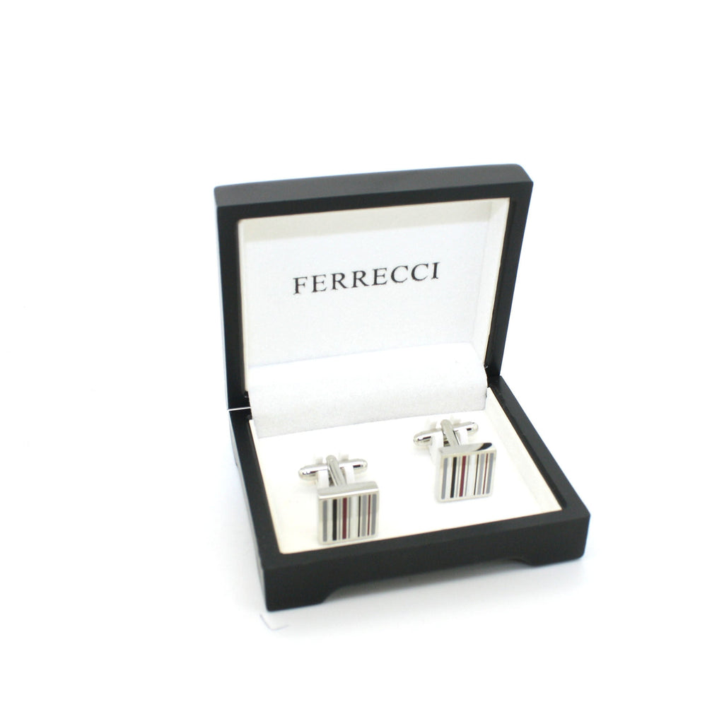 Silvertone Stripe Cuff Links With Jewelry Box - Freeyouthzbandz