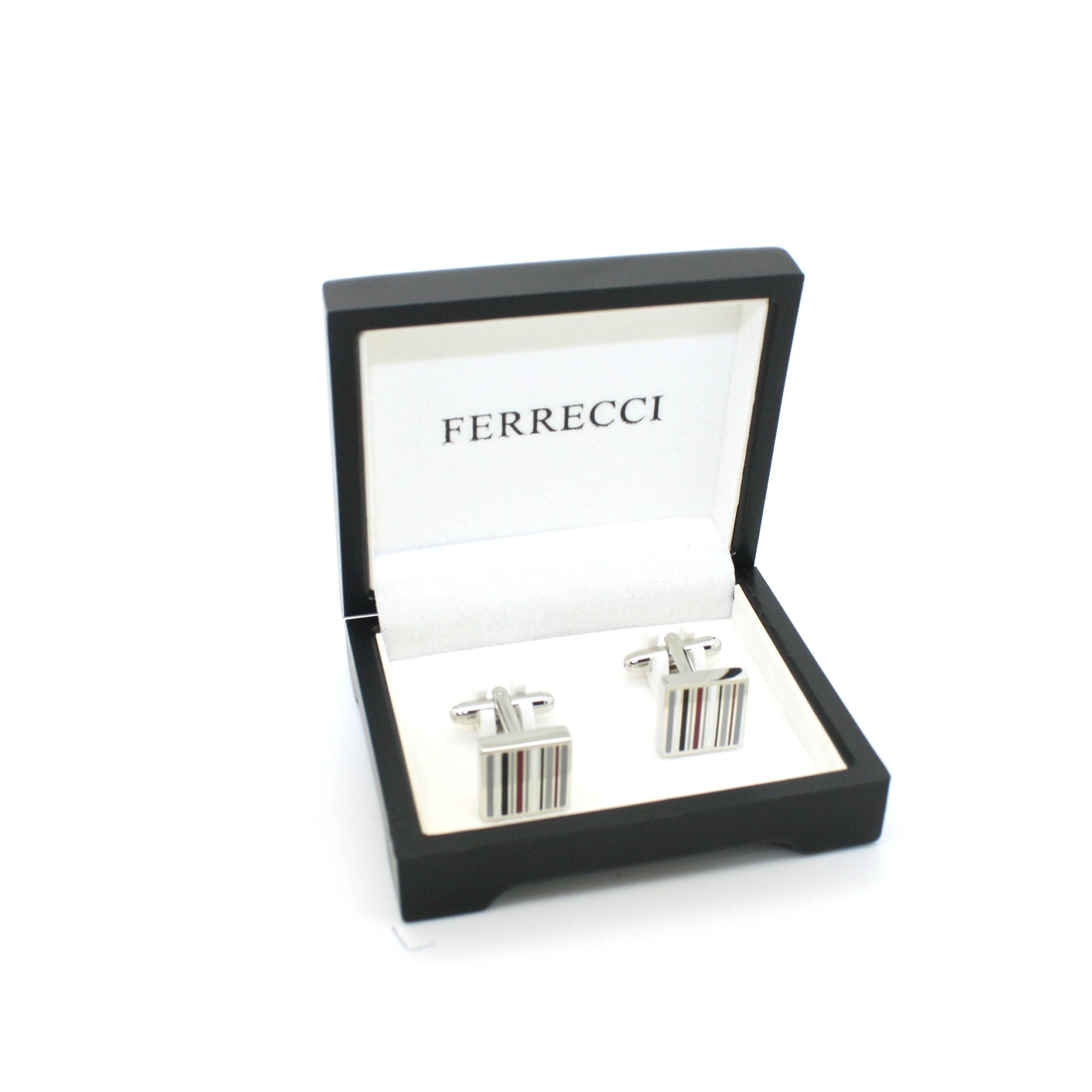 Silvertone Stripe Cuff Links With Jewelry Box - Freeyouthzbandz