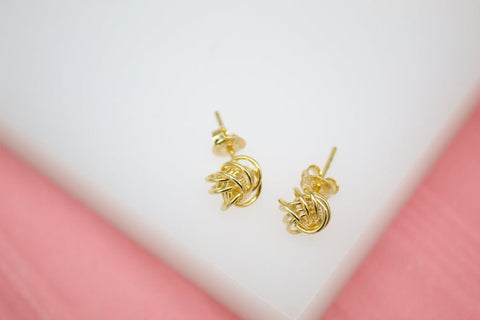 18K Gold Filled Golden Wire Knot Stud Earrings (J180) - Freeyouthzbandz