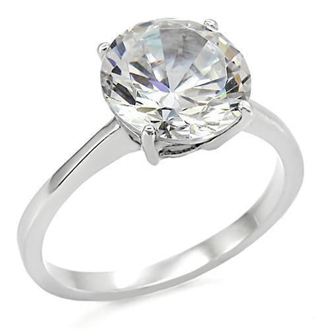 LOTK013 - High polished (no plating) Stainless Steel Ring with AAA Grade CZ in Clear - 9mm - Freeyouthzbandz