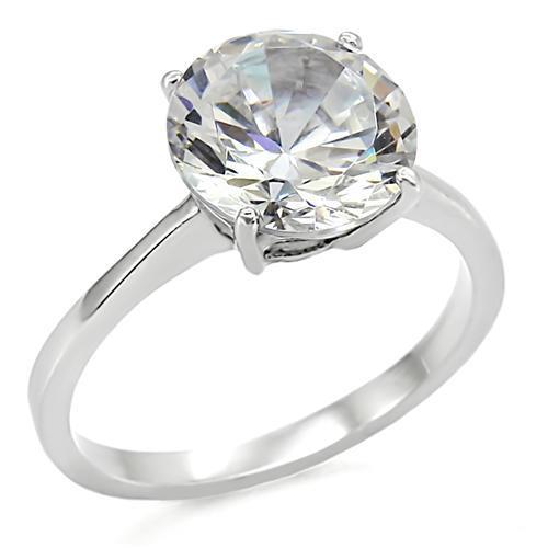 LOTK013 - High polished (no plating) Stainless Steel Ring with AAA Grade CZ in Clear - 9mm - Freeyouthzbandz