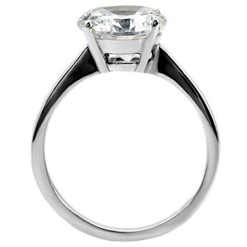 LOTK013 - High polished (no plating) Stainless Steel Ring with AAA Grade CZ in Clear - 9mm - Freeyouthzbandz