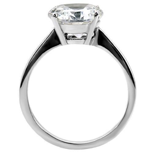 LOTK013 - High polished (no plating) Stainless Steel Ring with AAA Grade CZ in Clear - 9mm - Freeyouthzbandz