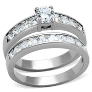 TK1321 - High polished (no plating) Stainless Steel Ring with AAA Grade CZ in Clear - Freeyouthzbandz