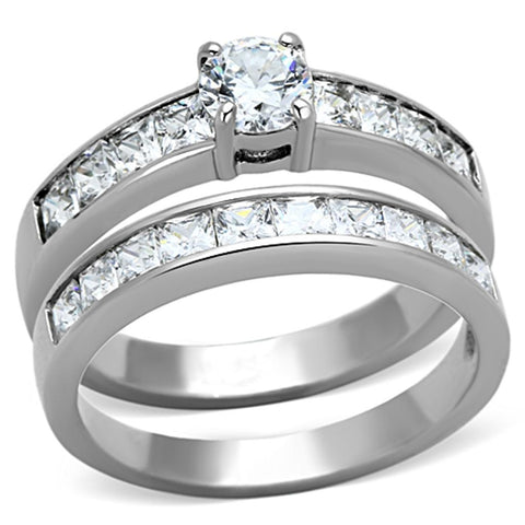 TK1321 - High polished (no plating) Stainless Steel Ring with AAA Grade CZ in Clear - Freeyouthzbandz