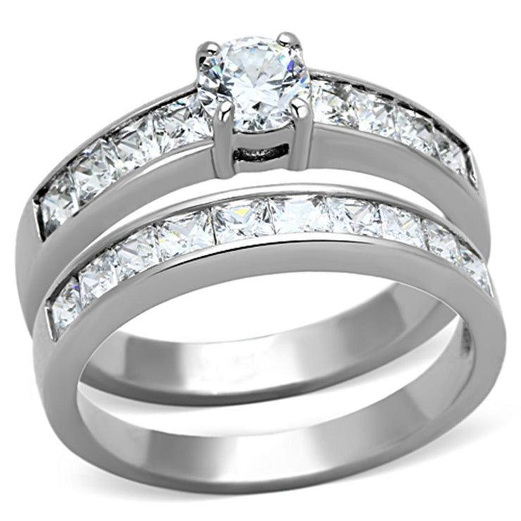 TK1321 - High polished (no plating) Stainless Steel Ring with AAA Grade CZ in Clear - Freeyouthzbandz