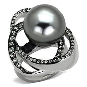 TK1371 - High polished (no plating) Stainless Steel Ring with Synthetic Pearl in Gray - Freeyouthzbandz