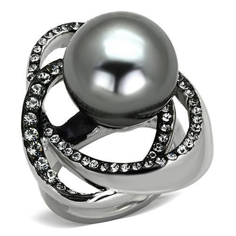 TK1371 - High polished (no plating) Stainless Steel Ring with Synthetic Pearl in Gray - Freeyouthzbandz
