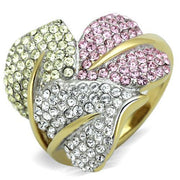 TK1441 - Two - Tone IP Gold (Ion Plating) Stainless Steel Ring with Top Grade Crystal in Multi Color - Freeyouthzbandz