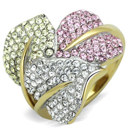 TK1441 - Two - Tone IP Gold (Ion Plating) Stainless Steel Ring with Top Grade Crystal in Multi Color - Freeyouthzbandz