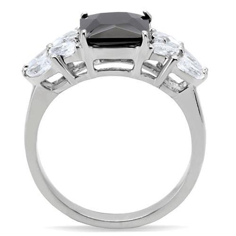 TK182 - High polished (no plating) Stainless Steel Ring with AAA Grade CZ in Jet - Freeyouthzbandz