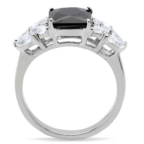 TK182 - High polished (no plating) Stainless Steel Ring with AAA Grade CZ in Jet - Freeyouthzbandz