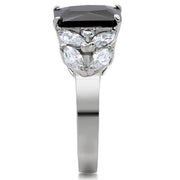 TK182 - High polished (no plating) Stainless Steel Ring with AAA Grade CZ in Jet - Freeyouthzbandz