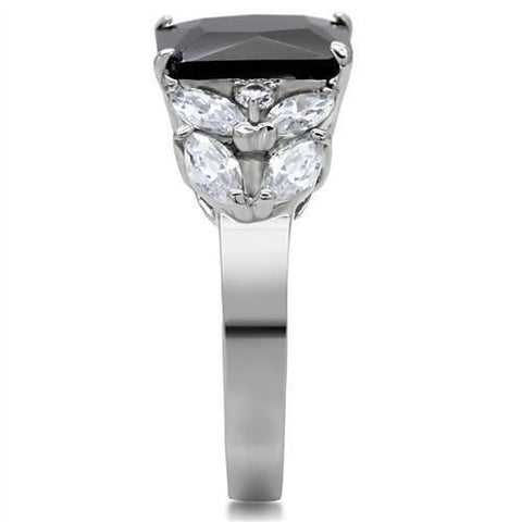 TK182 - High polished (no plating) Stainless Steel Ring with AAA Grade CZ in Jet - Freeyouthzbandz