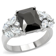 TK182 - High polished (no plating) Stainless Steel Ring with AAA Grade CZ in Jet - Freeyouthzbandz
