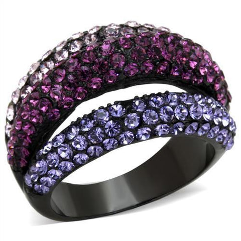 TK1831 - IP Black(Ion Plating) Stainless Steel Ring with Top Grade Crystal in Multi Color - Freeyouthzbandz