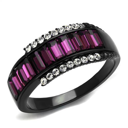 TK2191 - IP Black(Ion Plating) Stainless Steel Ring with Top Grade Crystal in Amethyst - Freeyouthzbandz