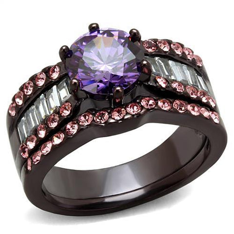 TK2652 - IP Dark Brown (IP coffee) Stainless Steel Ring with AAA Grade CZ in Amethyst - Freeyouthzbandz
