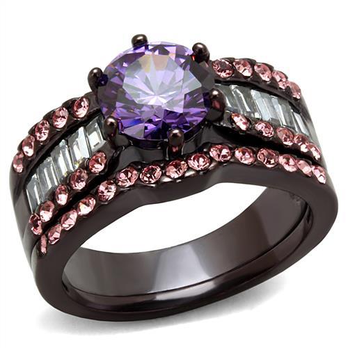 TK2652 - IP Dark Brown (IP coffee) Stainless Steel Ring with AAA Grade CZ in Amethyst - Freeyouthzbandz