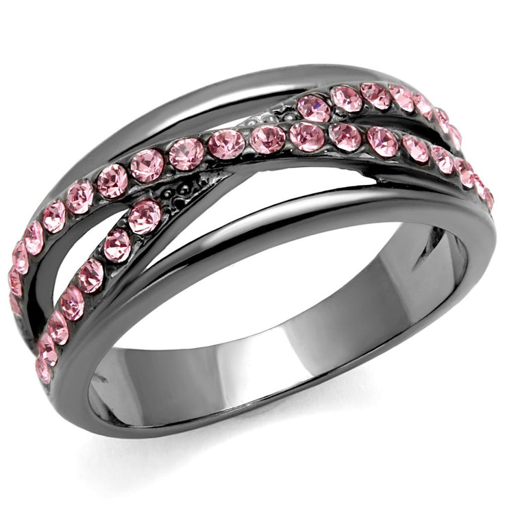 TK2688 - IP Light Black (IP Gun) Stainless Steel Ring with Top Grade Crystal in Light Peach - Freeyouthzbandz