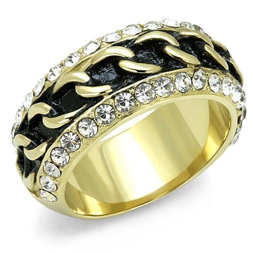 TK3196 - IP Gold(Ion Plating) Stainless Steel Ring with Top Grade Crystal in Clear - Freeyouthzbandz